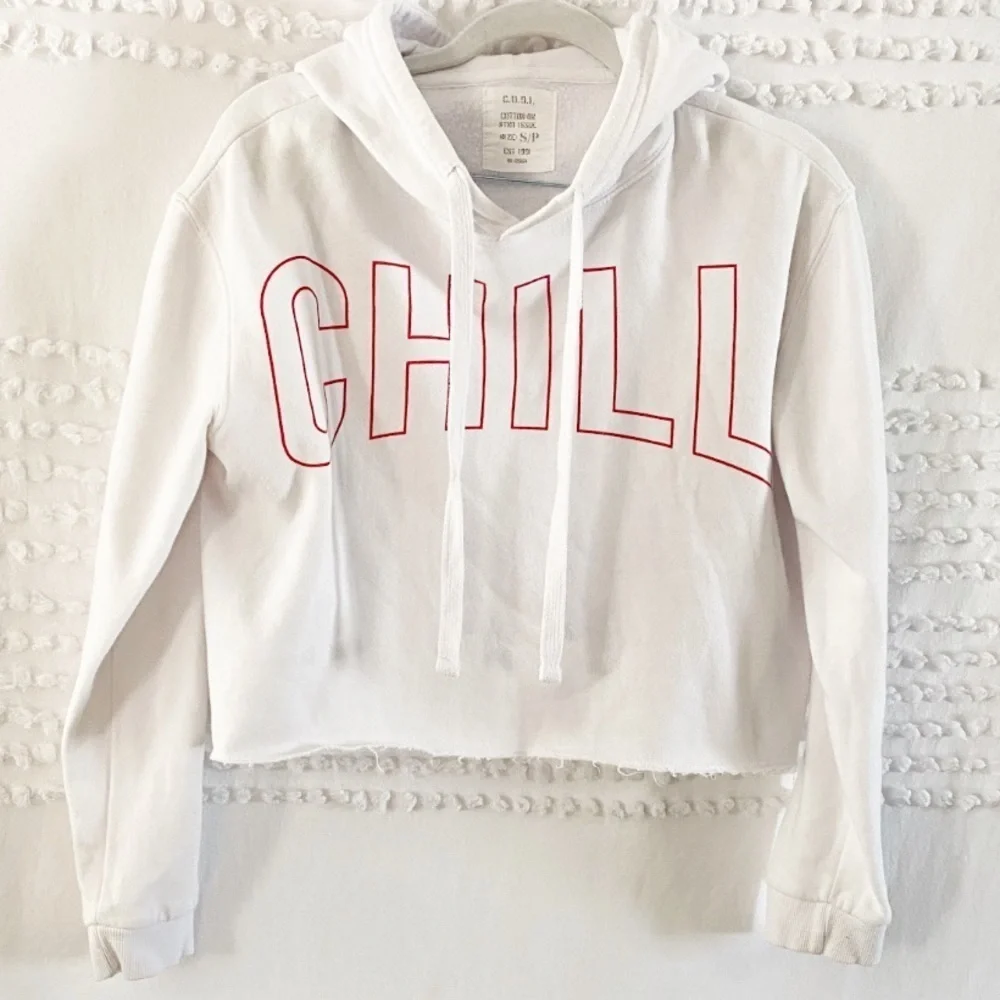 Cotton On white chill crop hoodie sweatshirt s